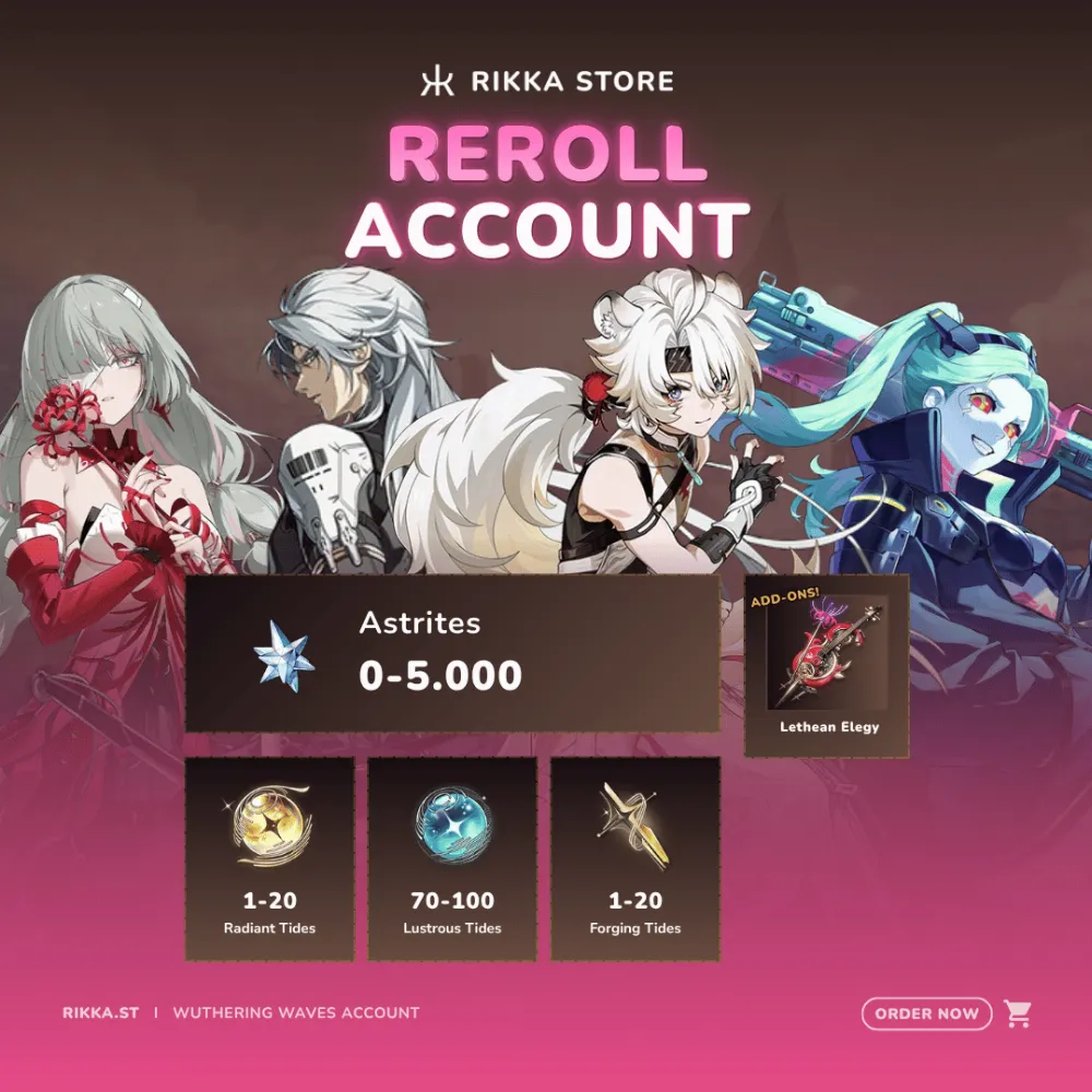 ☆ NA | Phrolova + Signature + Calcharo + Lingyang + 0-5000 Ast + Rebecca | Reroll Account