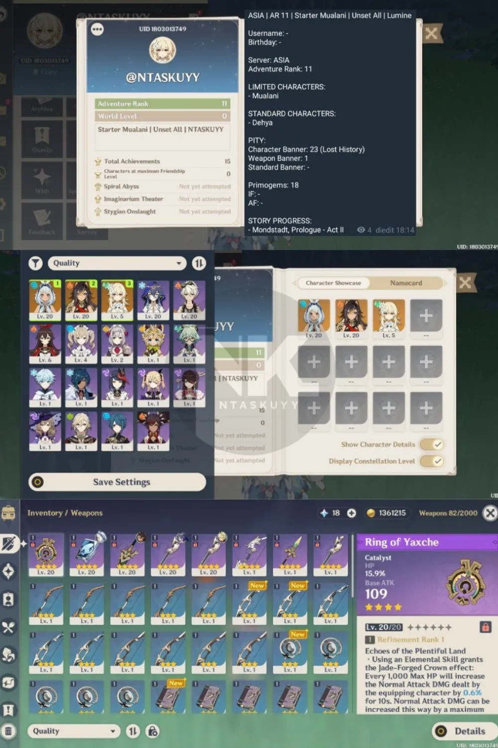 ASIA | AR 11 | Starter Mualani + Dehya (Rate ON) | Unset All | Lumine | Instant Delivery!