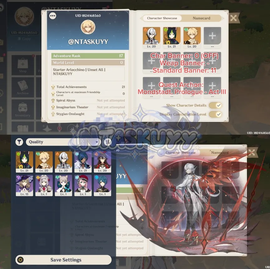ASIA | AR 17 | Starter Arlecchino + Tighnari | Unset All | Aether