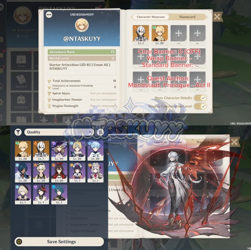 ASIA | AR 15 | Starter Arlecchino UID 85 | Unset All | Aether