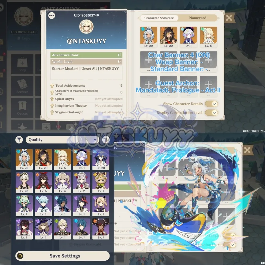 ASIA | AR 11 | Starter Mualani + Dehya + Qiqi (Rate ON) | Unset All | Lumine | Instant Delivery!