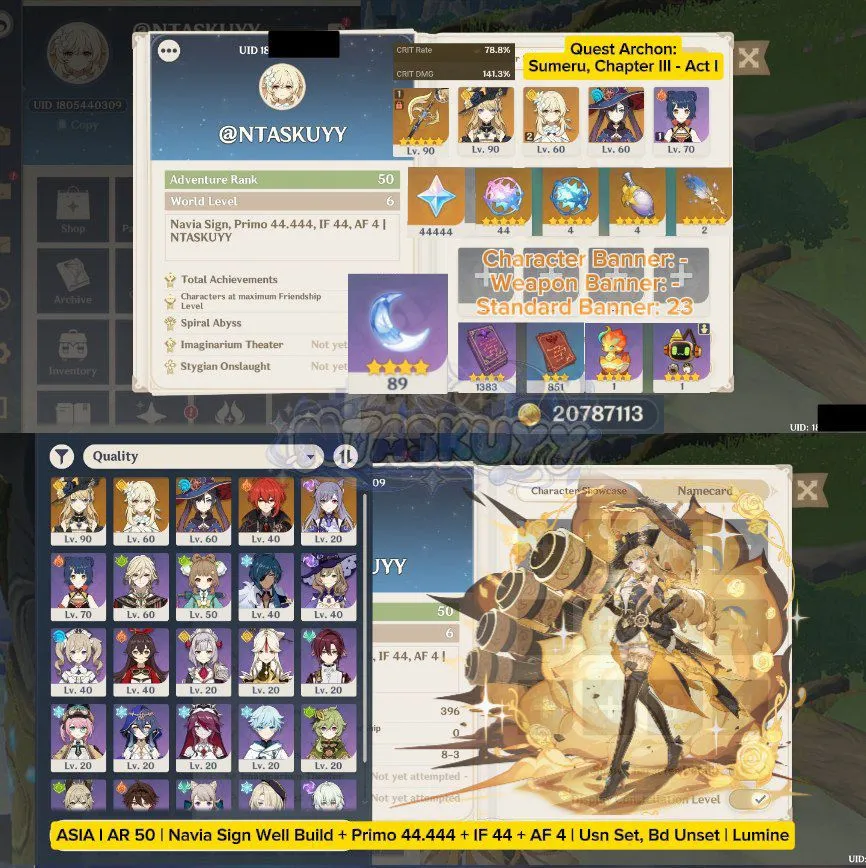 ASIA | AR 50 | Navia Sign Well Build + Primo 44.444 + IF 44 + AF 4 | Usn Set, Bd Unset | Lumine
