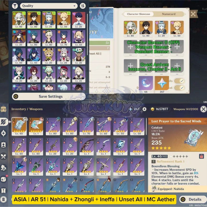 ASIA | AR 51 | Nahida + Zhongli + Ineffa | Unset All | MC Aether