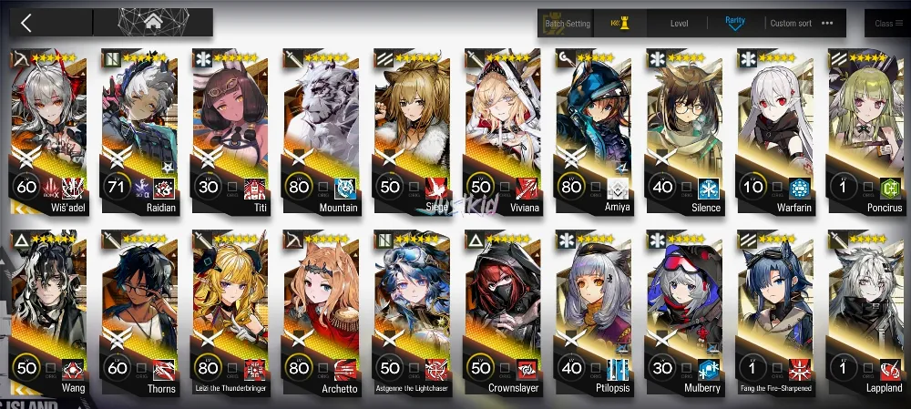 ARKNIGHTS GLOBAL EARLYMID 12*6 , 2 LIMITED WISADEL,WANG , LEIZI ALTER,THORN,TITI,MOUNTAIN,RAIDIAN