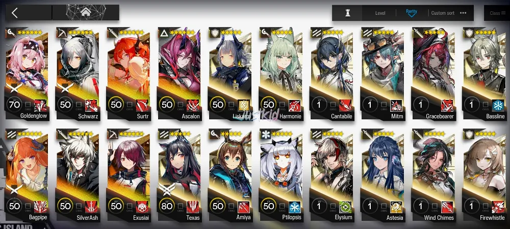 ARKNIGHTS GLOBAL STARTER 7*6 , SURTR,ASCALON,BAGPIPE,GOLDENGLOW,SILVERASH,EXUSIAI,SCHWARZ