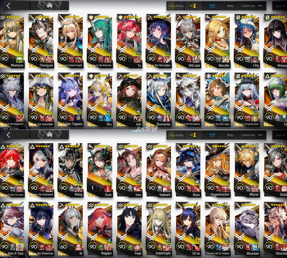 ARKNIGHTS GLOBAL LV.120 , 27/29 LIMITED, 110*6 , 386 T.O (93.8%) , 162 E2 , 200 SKINS , FULL COLLABS