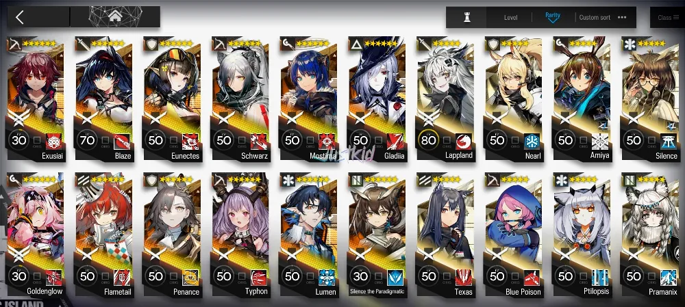 ARKNIGHTS GLOBAL EARLYMID 12*6 , TYPHON,PENANCE,GOLDENGLOW,BLAZE,EXUSIAI,MOSTIMA,LUMEN,GLADIA