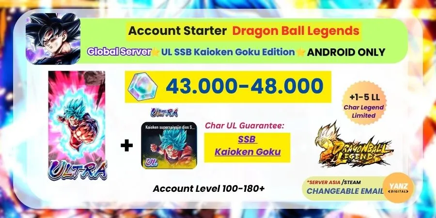 [ANDROID] DBL Account | UL SSB Kaioken Goku Edition | 43.000-46.000 CC + | 1–5 Legends Limited