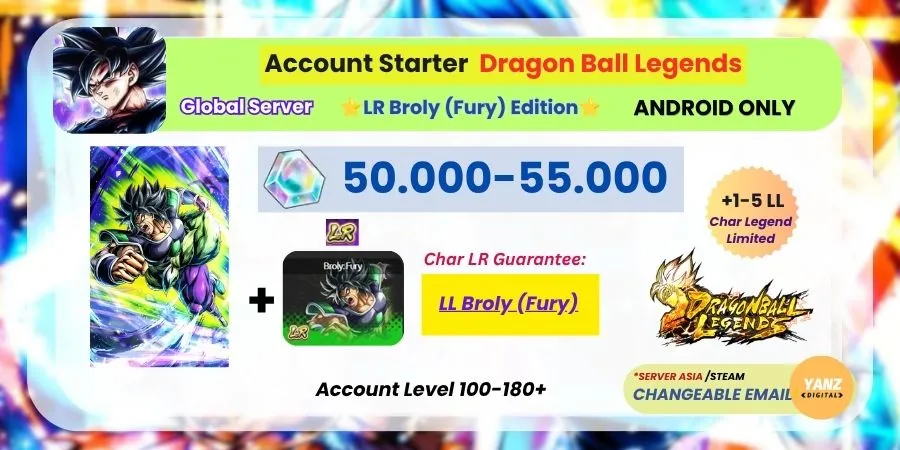 [Android] Account Gacha Dragon Ball Legends | Legend Rare Broly (Fury) + Chrono Crystals 50000