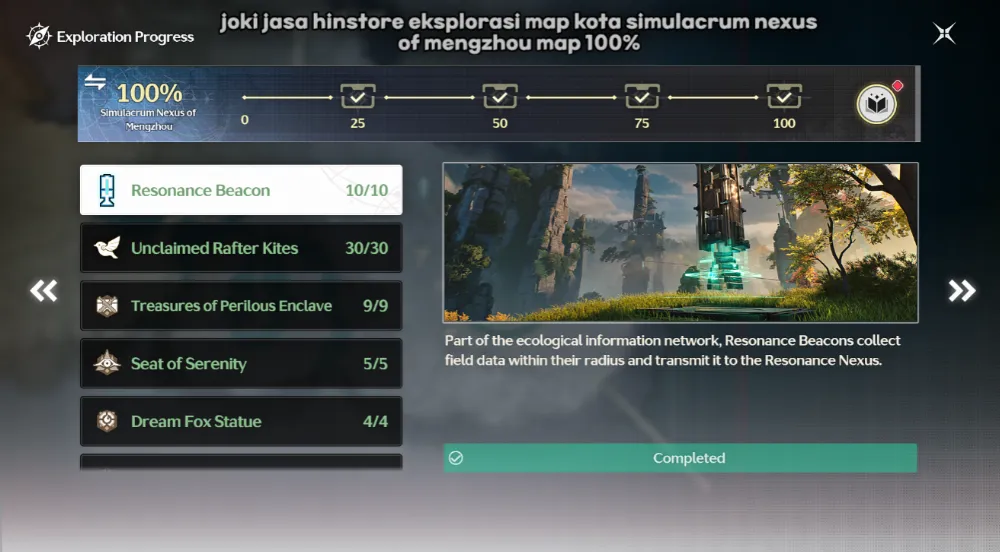 Simulacrum Nexus of Mengzhou eksporasi map 100%