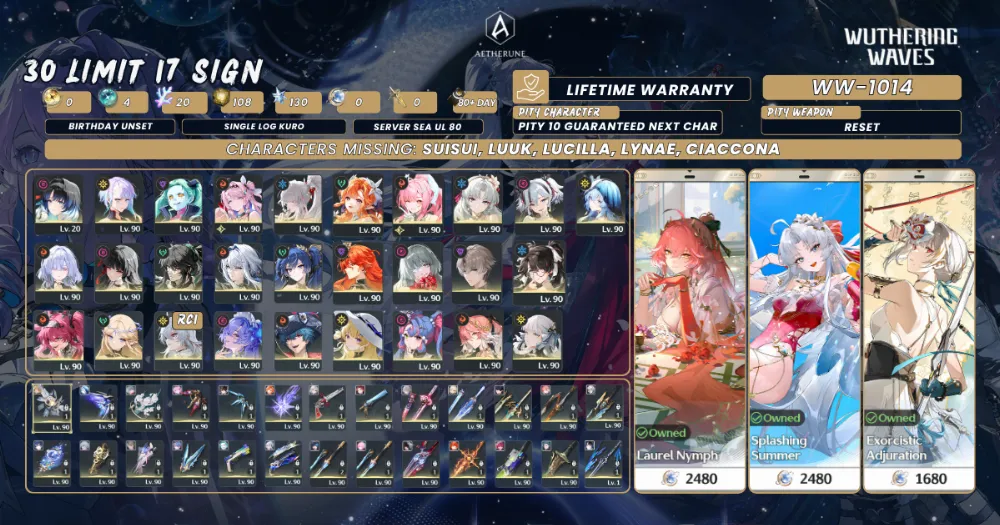 [SEA UL80]30 Limit 17 Sign|Xuanling S1+Hiyuki S1+Aemeath+Sigrika S1+Mornye+Chisa S1+Phrolova,et|1014