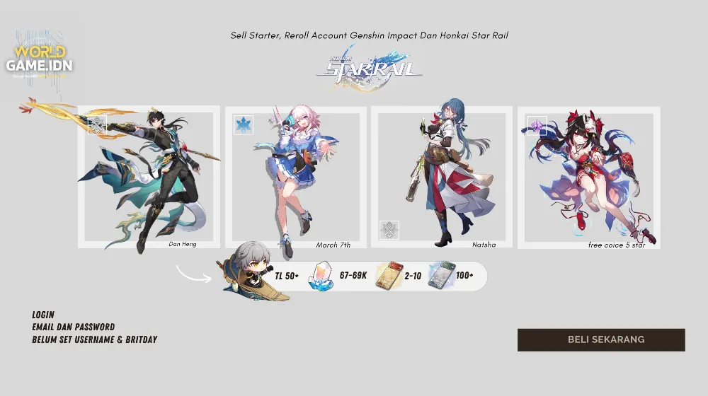 [Asia] Account Reroll Honkai Star Rail 64k jade
