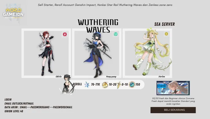 [SEA Server] Akun Reroll Wuthering Waves 76-77k Astride Union Level 48+