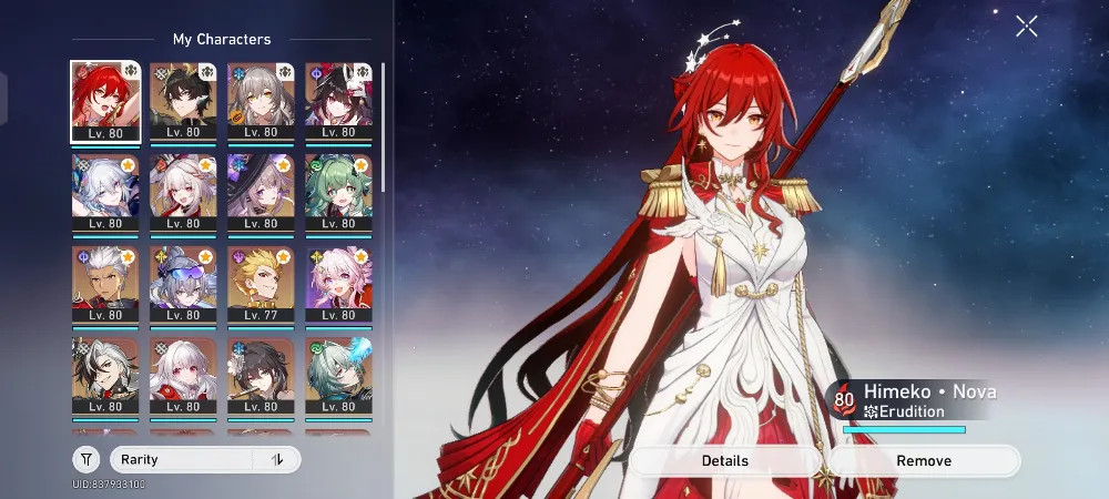 Akun Trailblazer Level 70 Himeko Nova + Elation team + The Herta E2