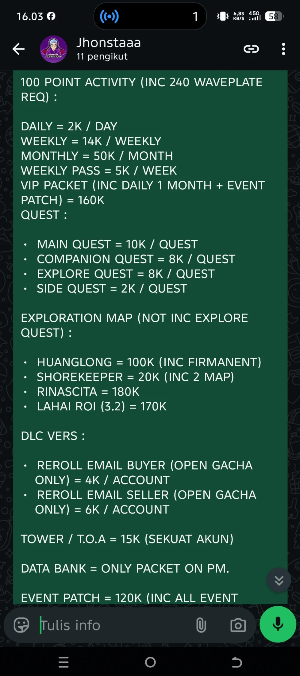 PRE ORDER AKUN WUWA END STORY 100% ALL MAP