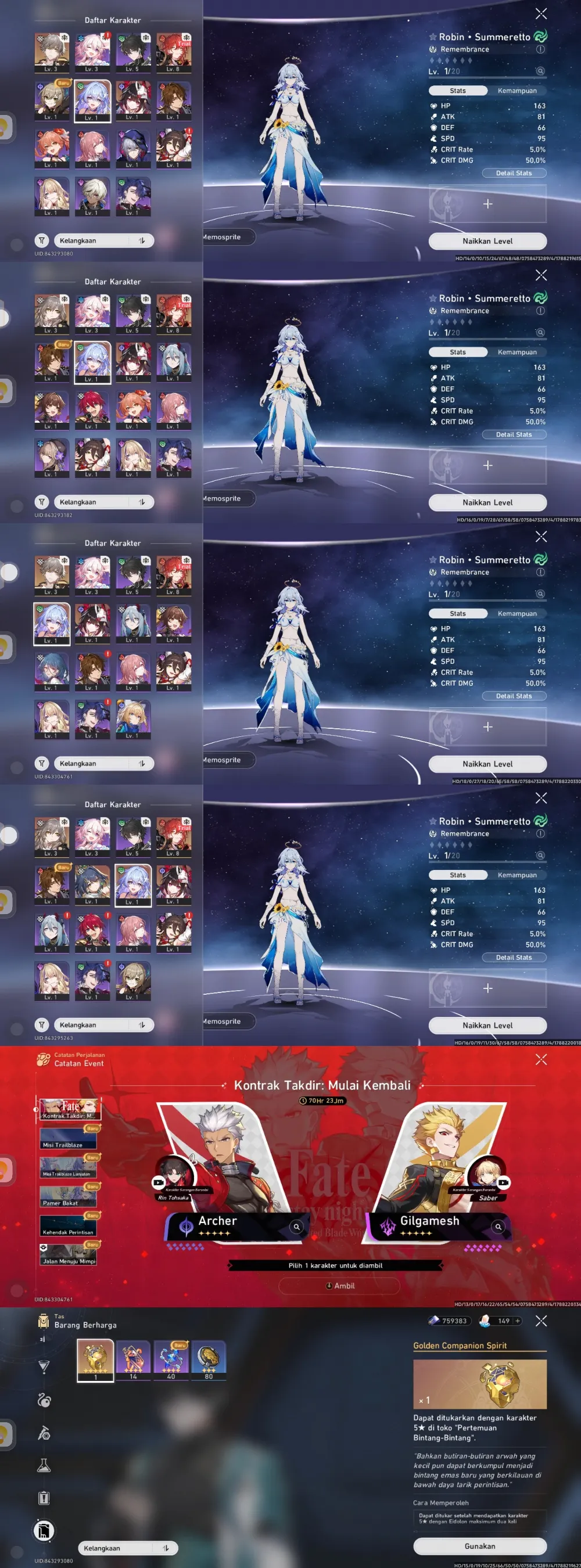 Robin SP, Sparkle, selector collab, Golden companion x1