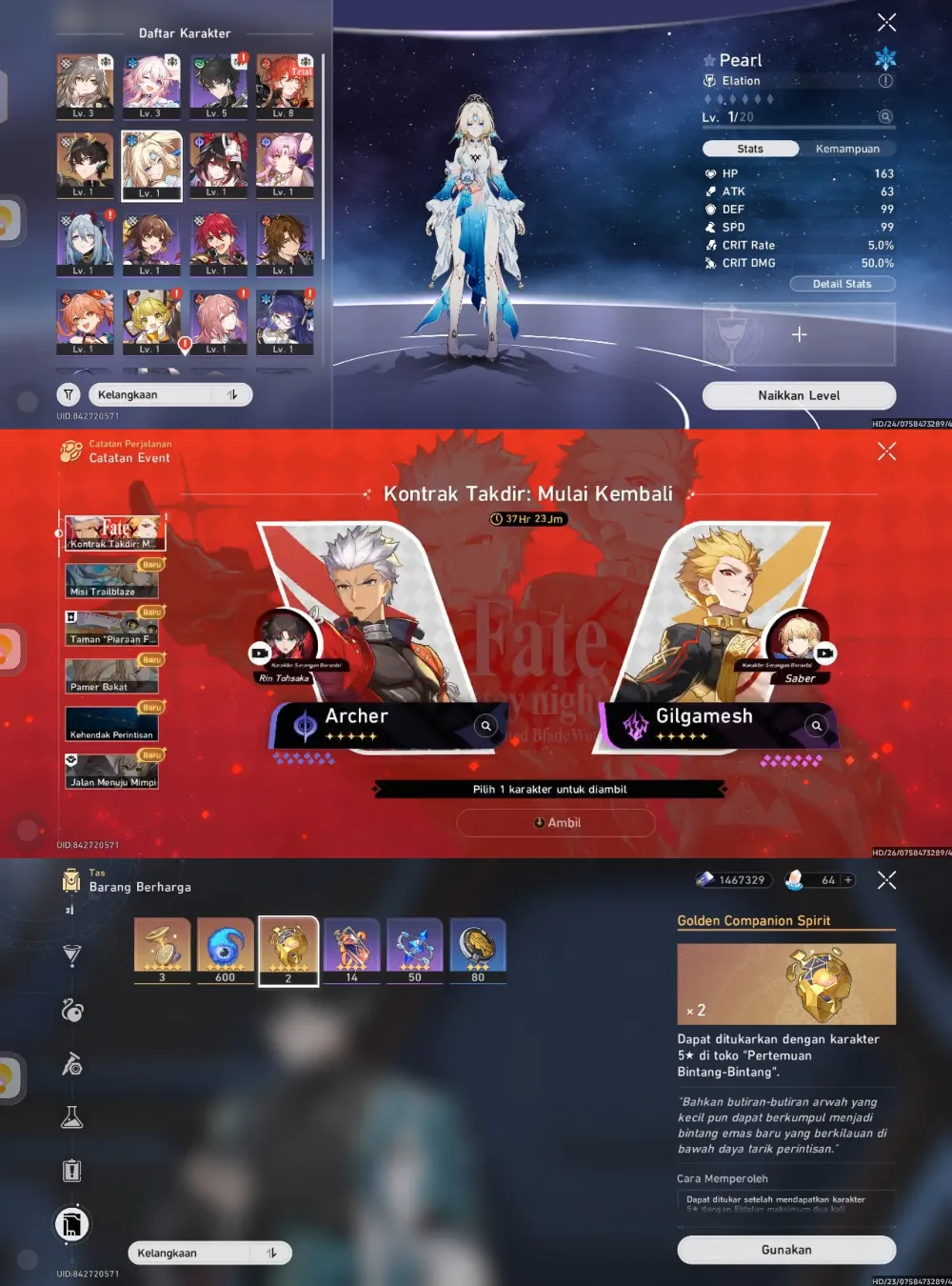 Pearl, Danheng PT, Sparkle, Selector collab, golden comapnion x2