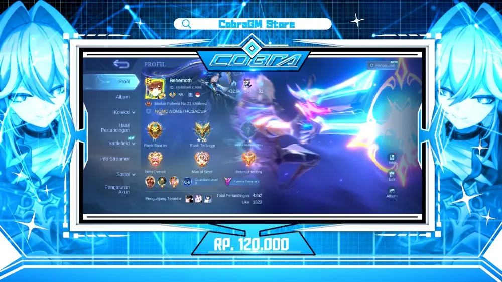Akun Mobile Legends Skin 206 - Collector 1 - Epic 26 - Special 53 - Common 112