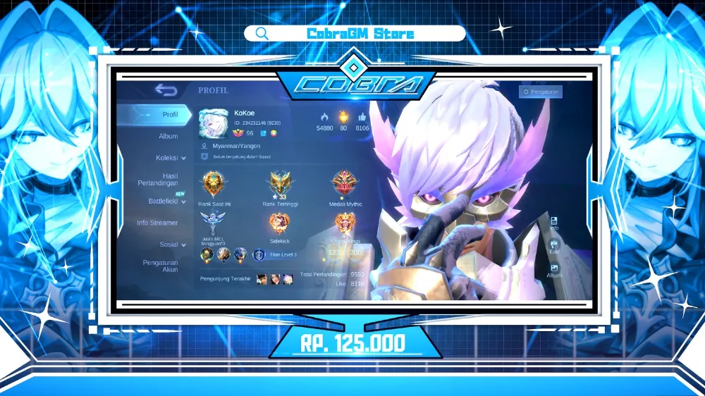 Akun Mobile Legends Skin 200 | Exquisite 2 | Epic 10 | Special 37 | Common 144