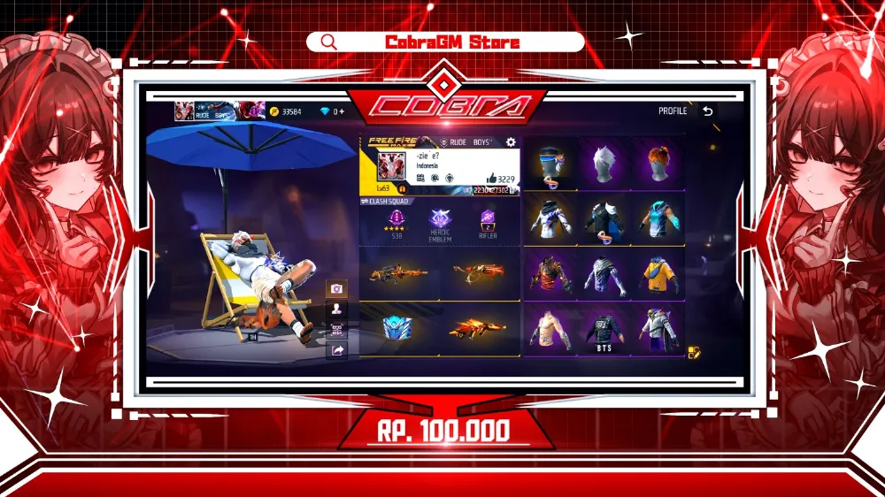 Akun Free Fire Vault 386 - Infinity Conductor - BTS - Kakashi - Joker - Bunny - Sg Mamba