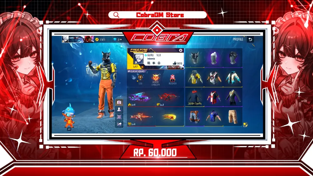Akun Free Fire 124 - Evo 3 - Poker - JKT48 - Kakashi - Angel - Yuji - Sg Mamba