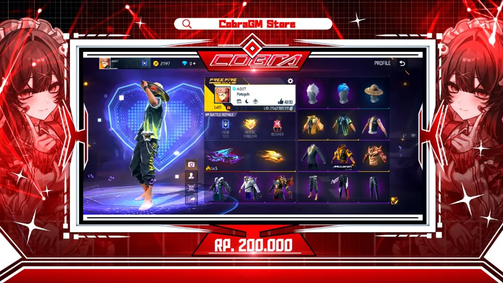 Akun Free Fire Vault 386 - Evo 1 - Jerami - Genji - Angel - Kakashi - Blue Wave - Sg Mamba