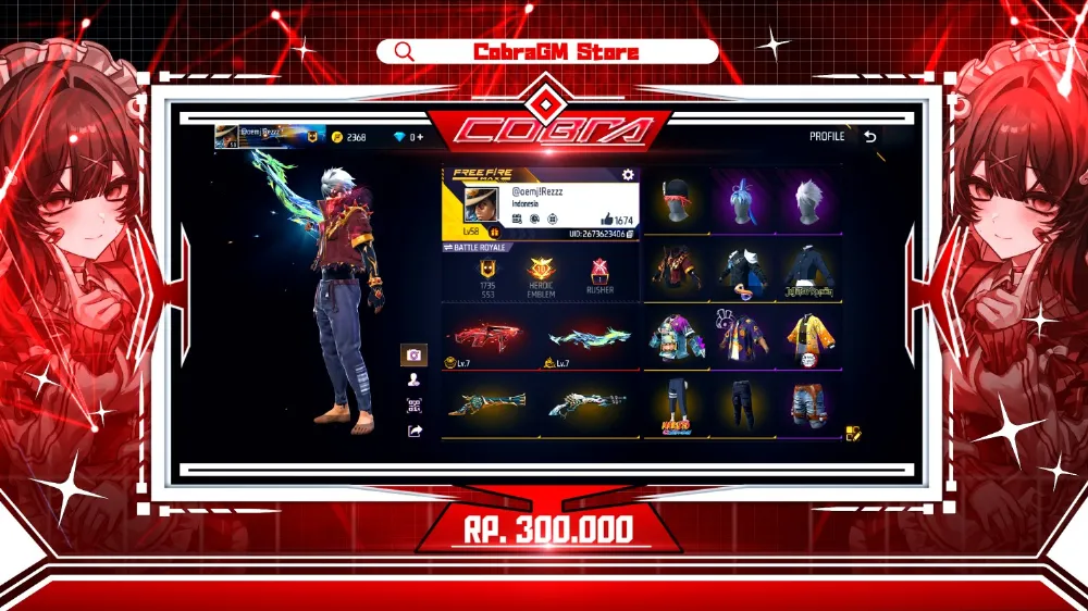 Akun Free Fire Vault 248 - Evo 2 Max - FJoker - Kakashi - Zenitsu - Kakashi - Nobara - Sg Lumut