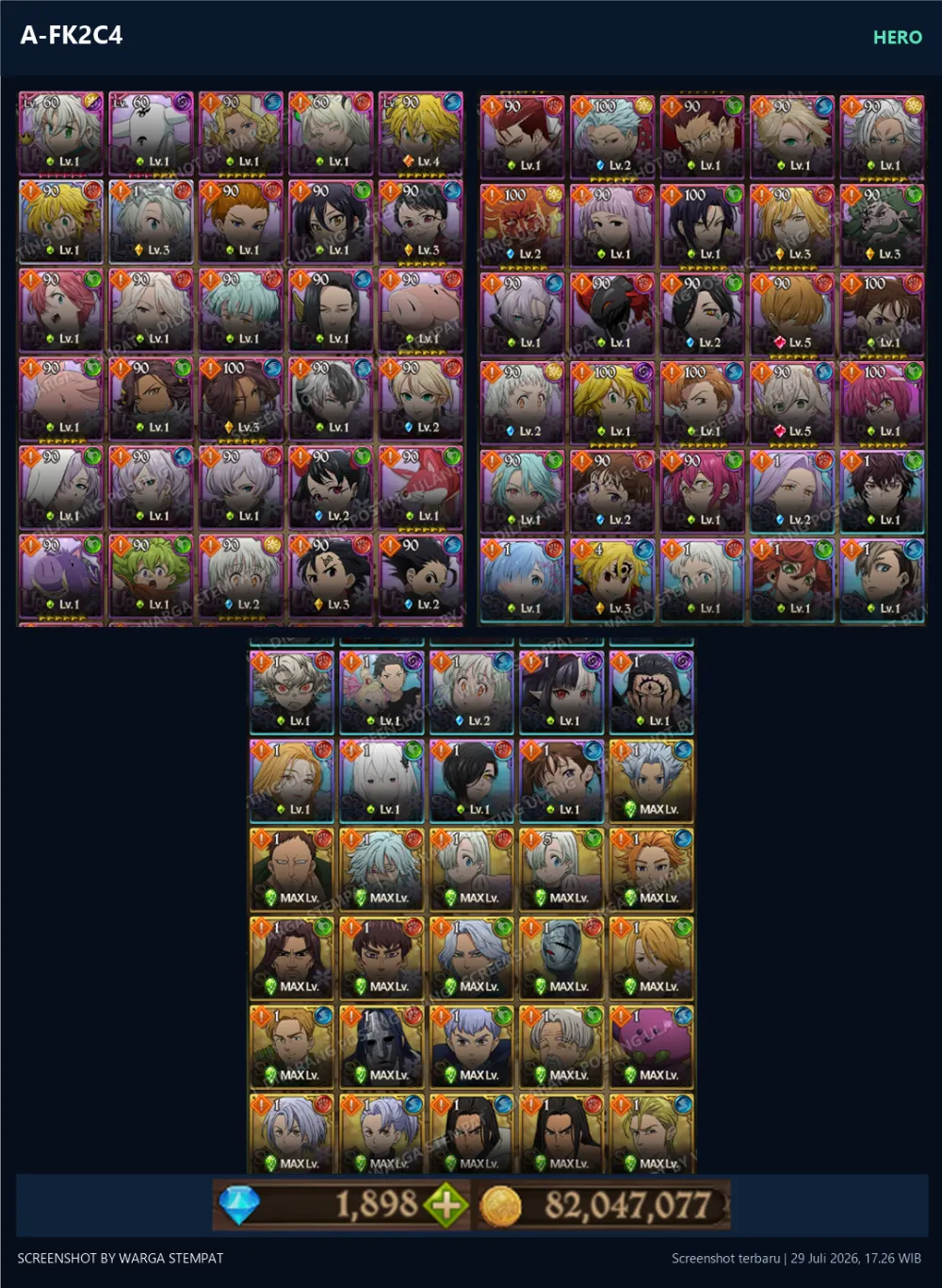 ASIA 1850💎 | SUBARU BEATRICE | A-FK2C4 | AKUN GACHA STARTER TIMBUNAN 7DS