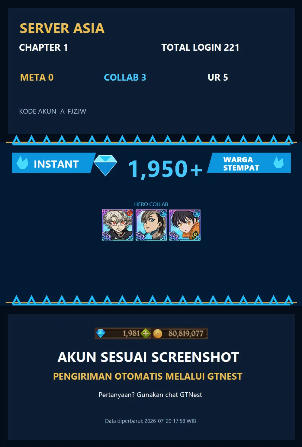ASIA 1950💎 | GACHIAKUTA | A-FJZJW | AKUN GACHA STARTER TIMBUNAN 7DS