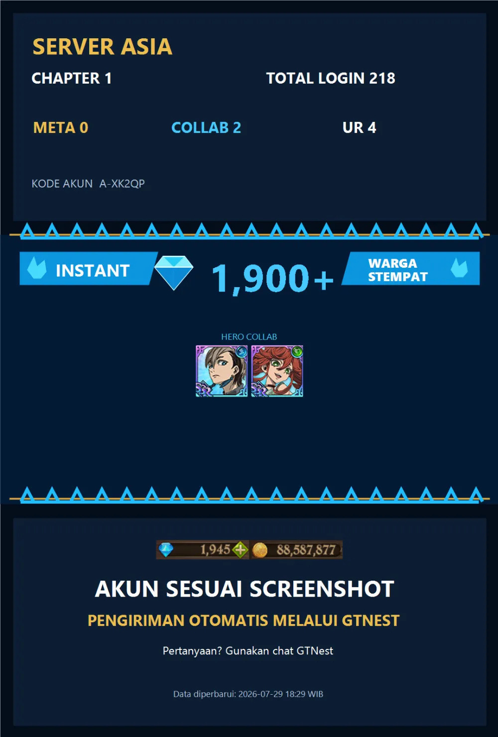 ASIA 1900💎 | GACHIAKUTA | A-XK2QP | AKUN GACHA STARTER TIMBUNAN 7DS