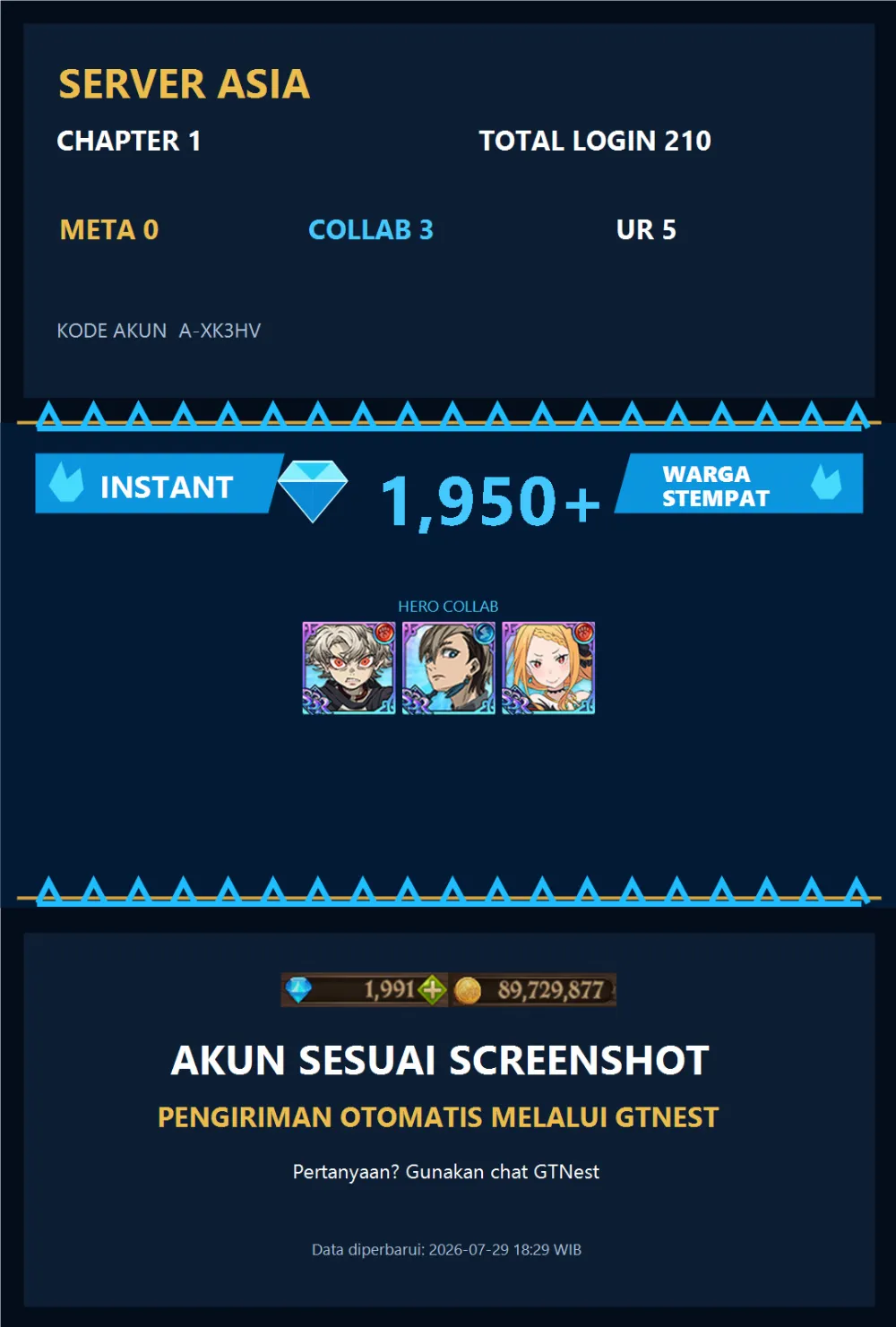 ASIA 1950💎 | GACHIAKUTA | A-XK3HV | AKUN GACHA STARTER TIMBUNAN 7DS