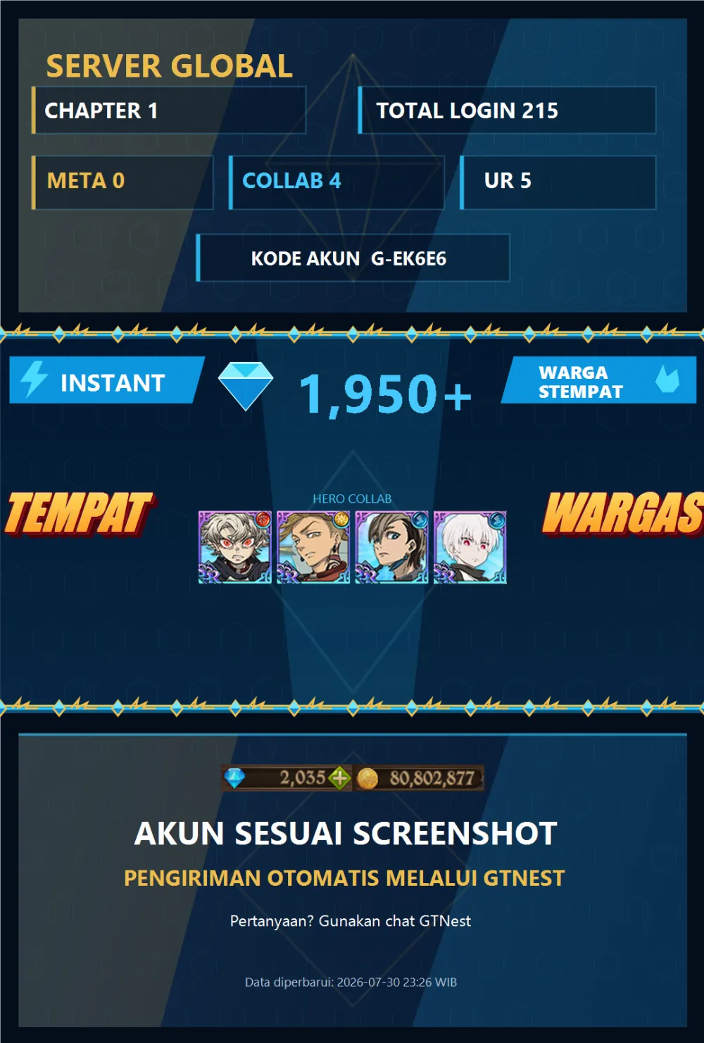 GLOBAL 1950💎 | GACHIAKUTA SHO | G-EK6E6 | AKUN GACHA STARTER TIMBUNAN 7DS