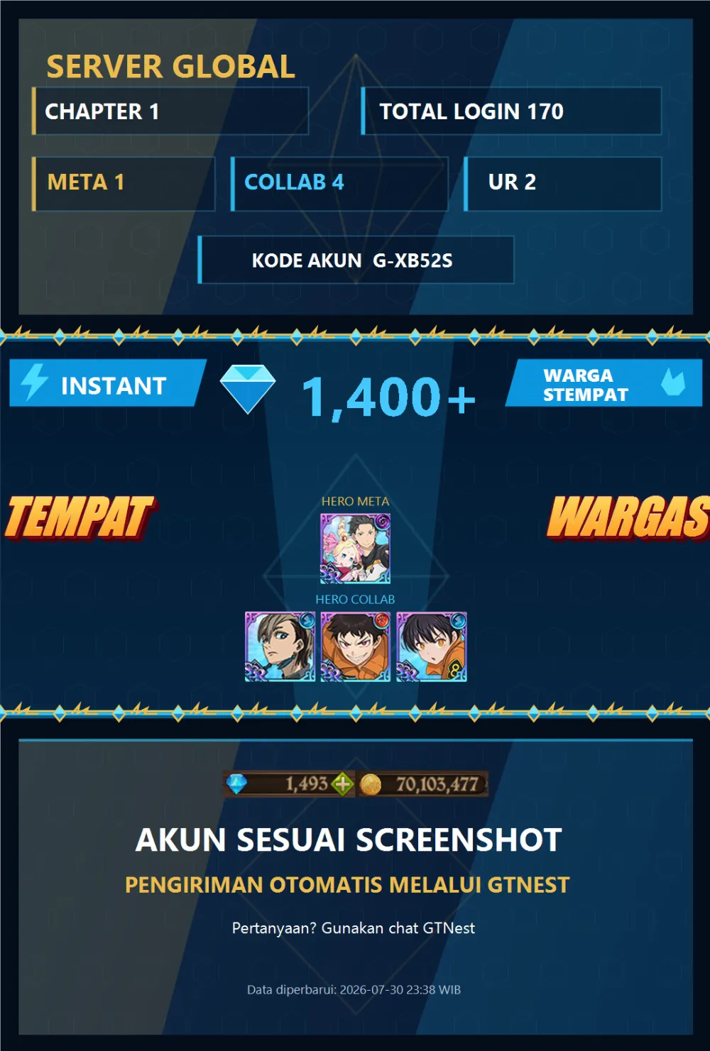 GLOBAL 1400💎 | SUBARU BEATRICE SHINRA | G-XB52S | AKUN GACHA STARTER TIMBUNAN 7DS