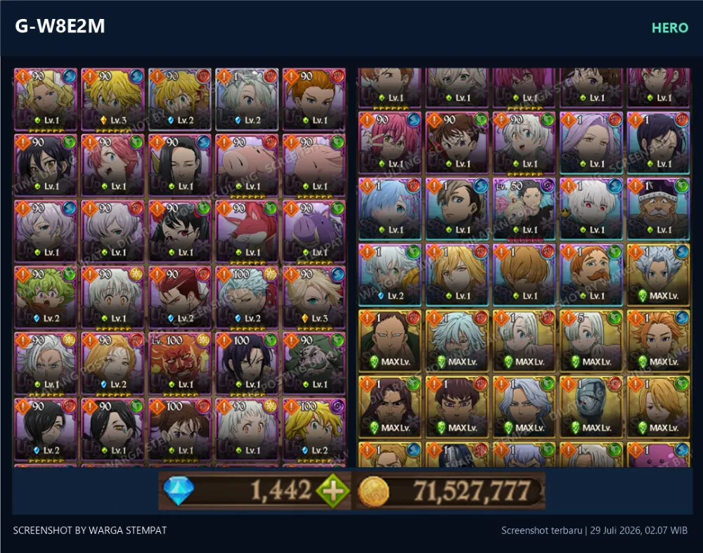GLOBAL 1500+💎 | SUBARU BEATRICE SHO | G-W8E2M | AKUN GACHA STARTER TIMBUNAN 7DS