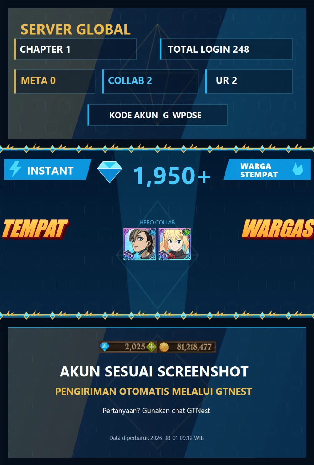 GLOBAL 1950💎 | DARKNESS | G-WPDSE | AKUN GACHA STARTER TIMBUNAN 7DS