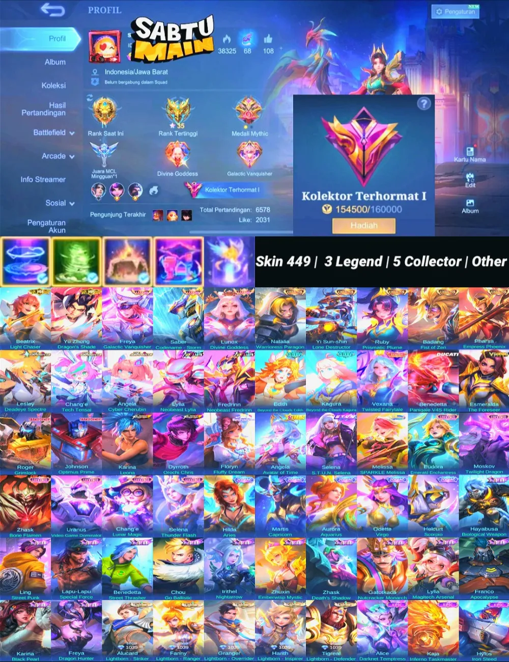 Skin 449 | 3 Legend | 5 Collector | 3 Aspirants | 2 Neobeast | 2 Clouds | 2 Kof | Zenith Vexana