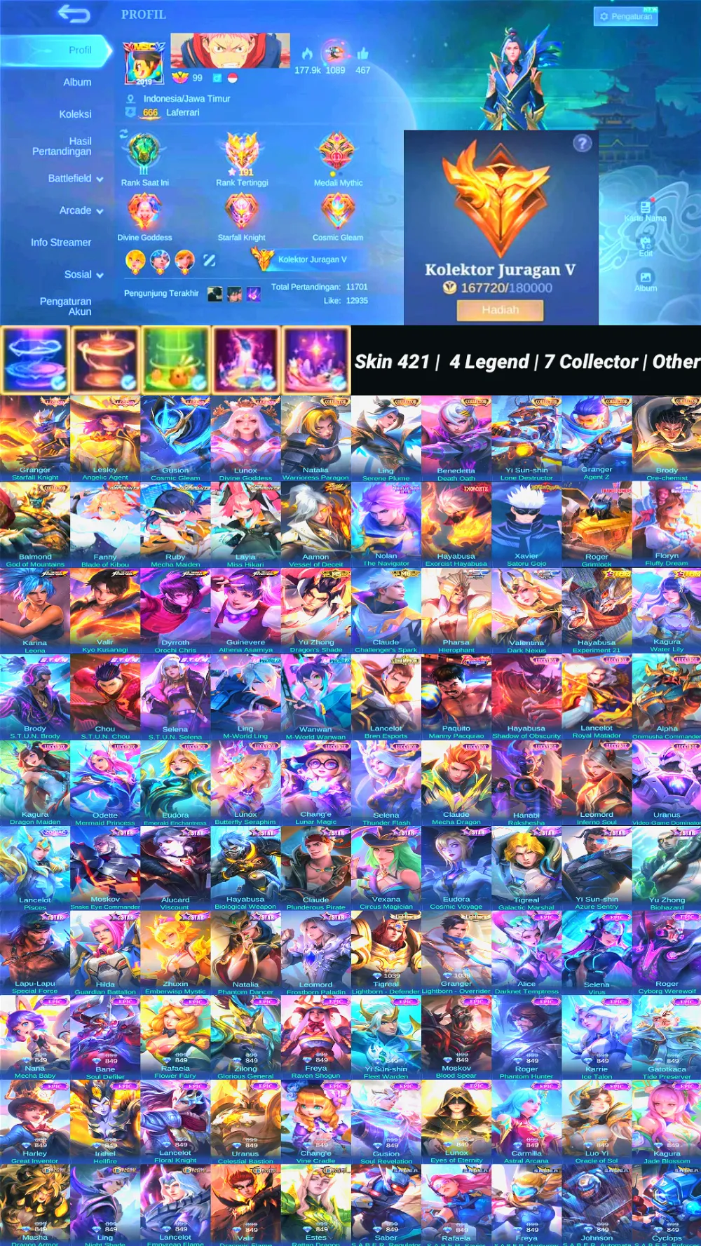 Skin 421 | 4 Legend | 7 Collector | 3 Aspirants | Vessel Aamon | 11.11 Nolan | Exorcist Hayabusa