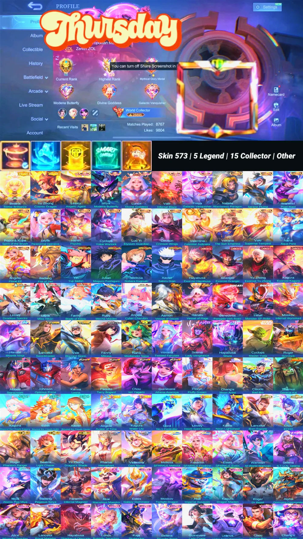 World Collector | Skin 573 | 5 Legend | 15 Colletor | Border Airplane | Full Skin Jujutsu,Exorcis