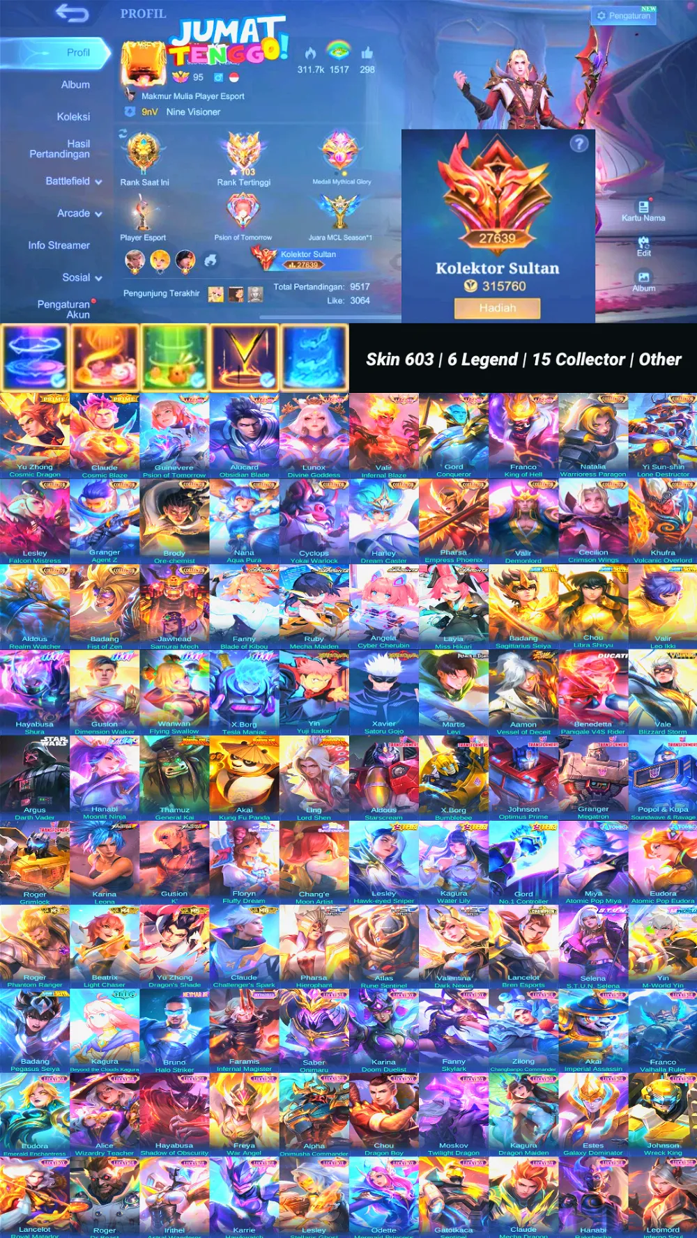 World Collector | Skin 603 | 6 Legend | 15 Collector | Full Skin Saint Seiya,KungFuPanda