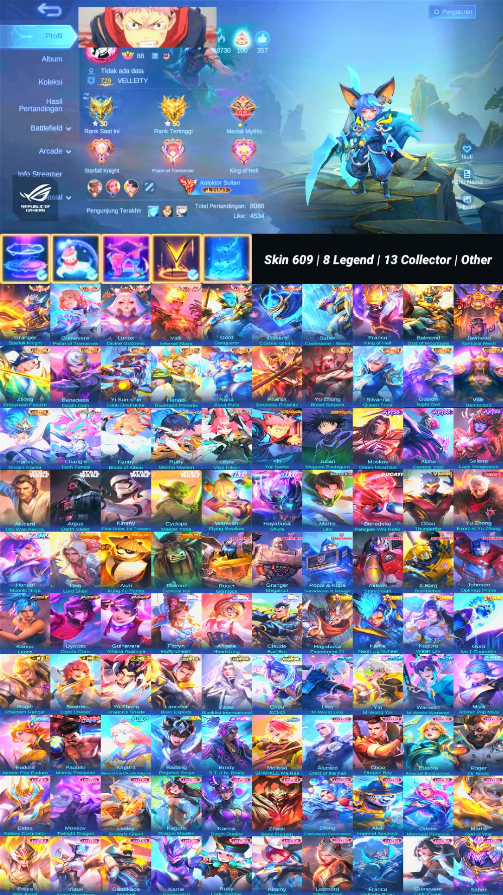 World Collector | Skin 609 | 8 Legend | 13 Collector | Full Skin Starwars,KungFuPanda