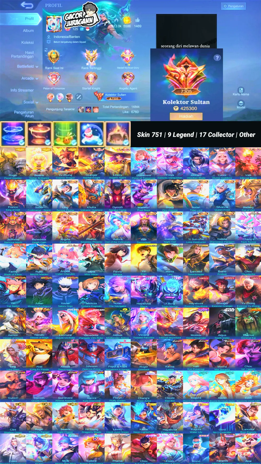 World Colletor | Border Airplane | Skin 751 | 9 Legend | 17 Collector | Prime Roger | Full Skin Aot
