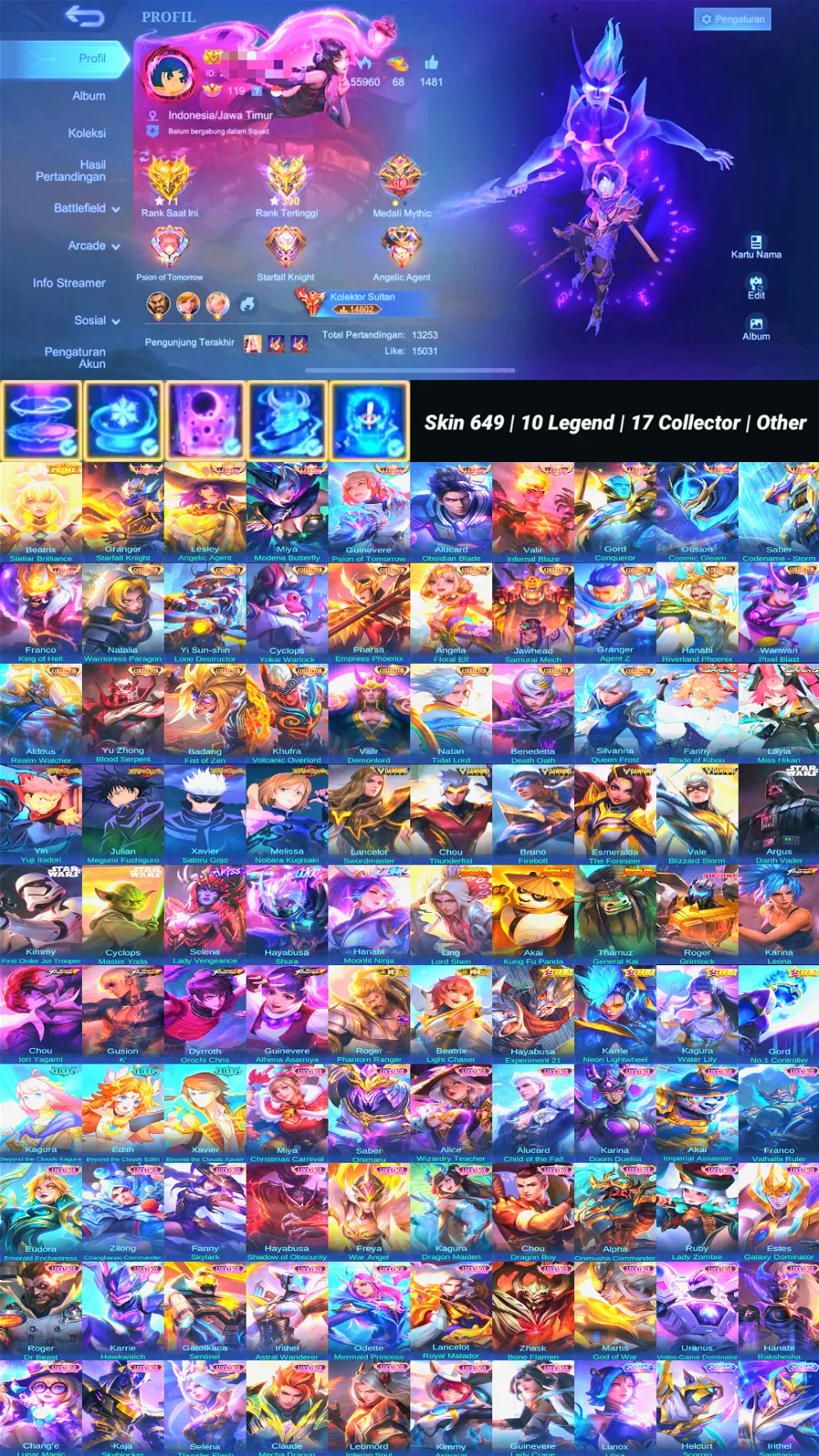 World Collector | Skin 649 | 10 Legend | 17 Colletor | Full Skin Jujutsu,Dawning