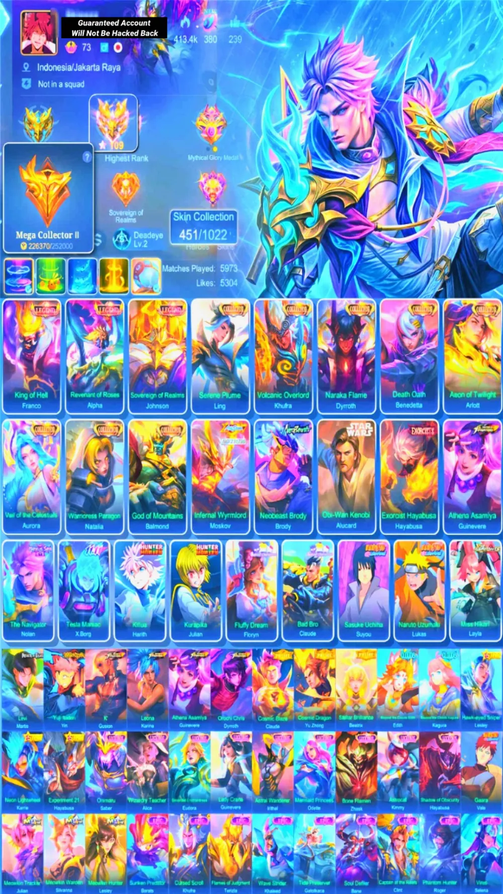 Skin 451 | 3 Legend | 8 Collector | 2 HxH | Aot Martis | Jujutsu Yin | Neobeast Brody