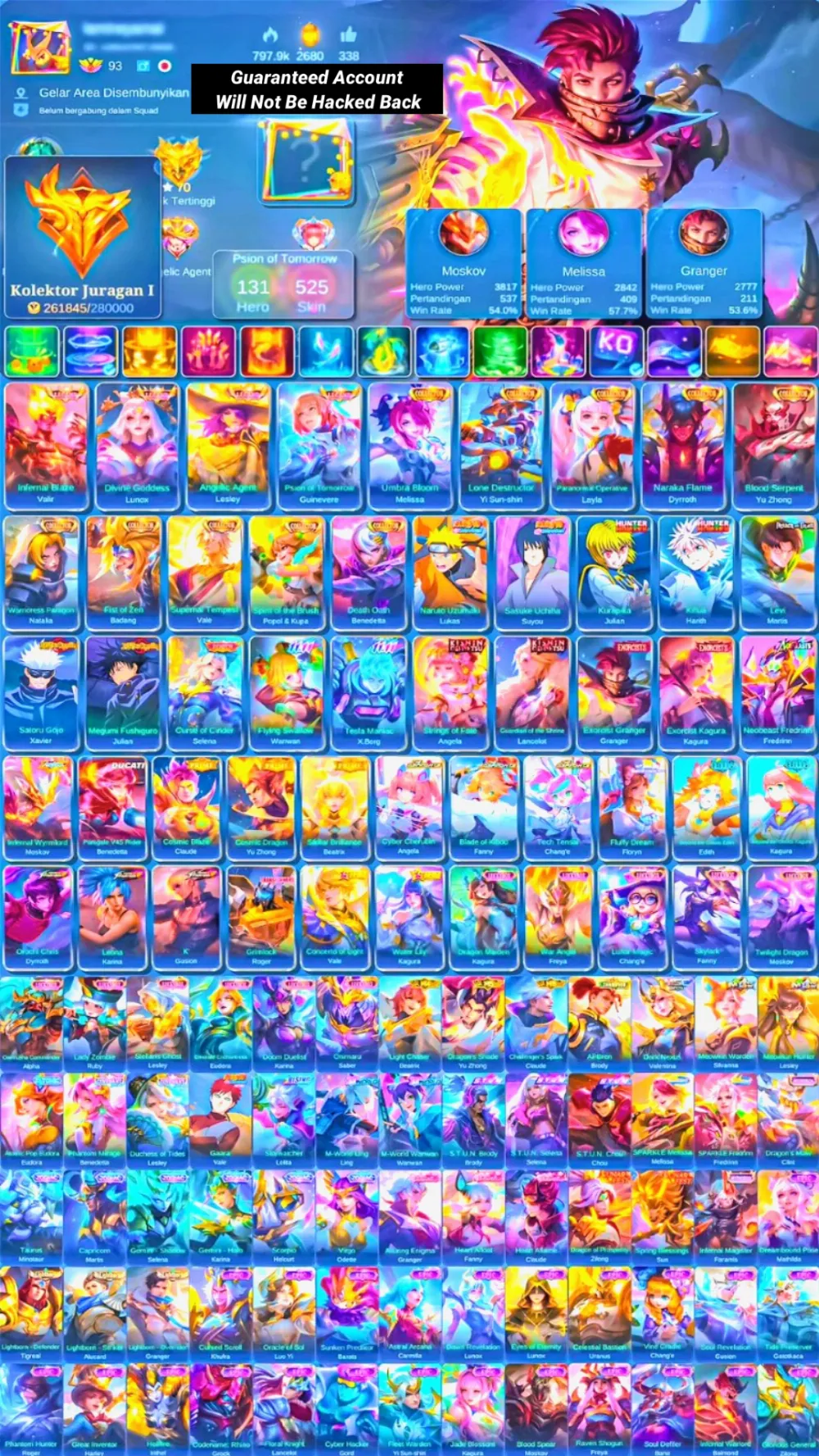 Skin 525 | 4 Legend | 10 Collector | 2 HxH | 2 Jujutsu | 2 Kishin | 2 Exorcist | Aot Martis