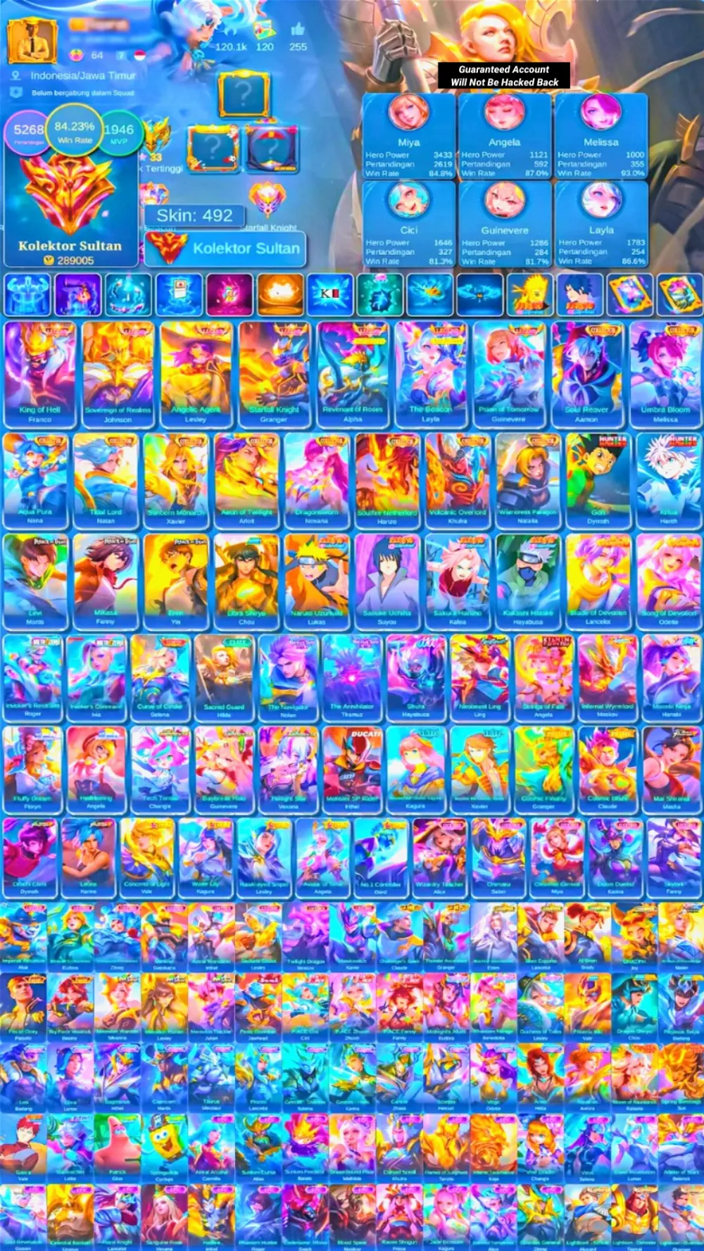 World Collector | Skin 492 | 7 Legend | 10 Colletor | Full Skin Aot,Valentine | 2 HxH | 2 Metro Zero