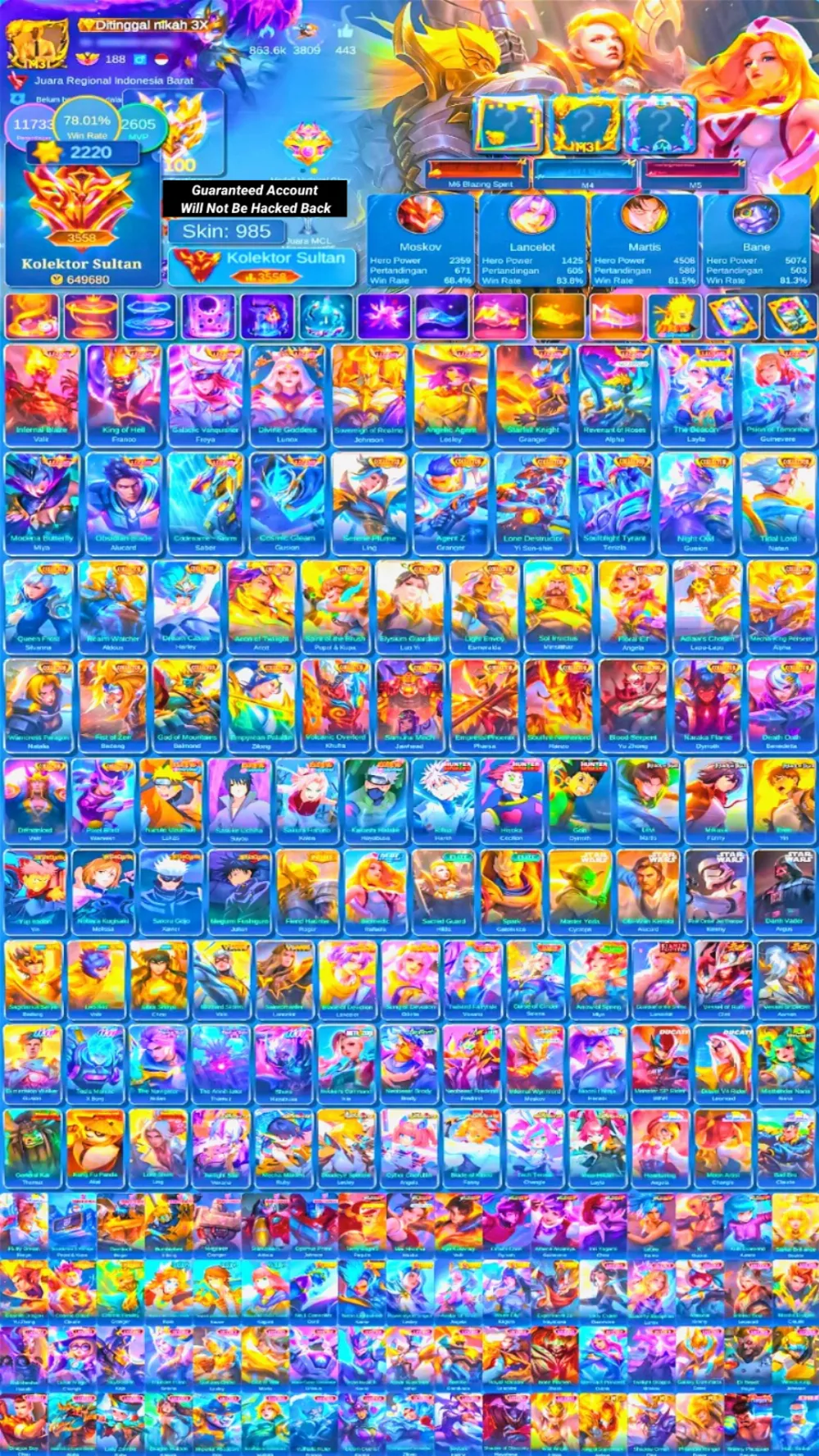 World Collector | Skin 985 | 14 Legend | 30 Collector | Prime Roger | Full Skin Aot,Jujutsu