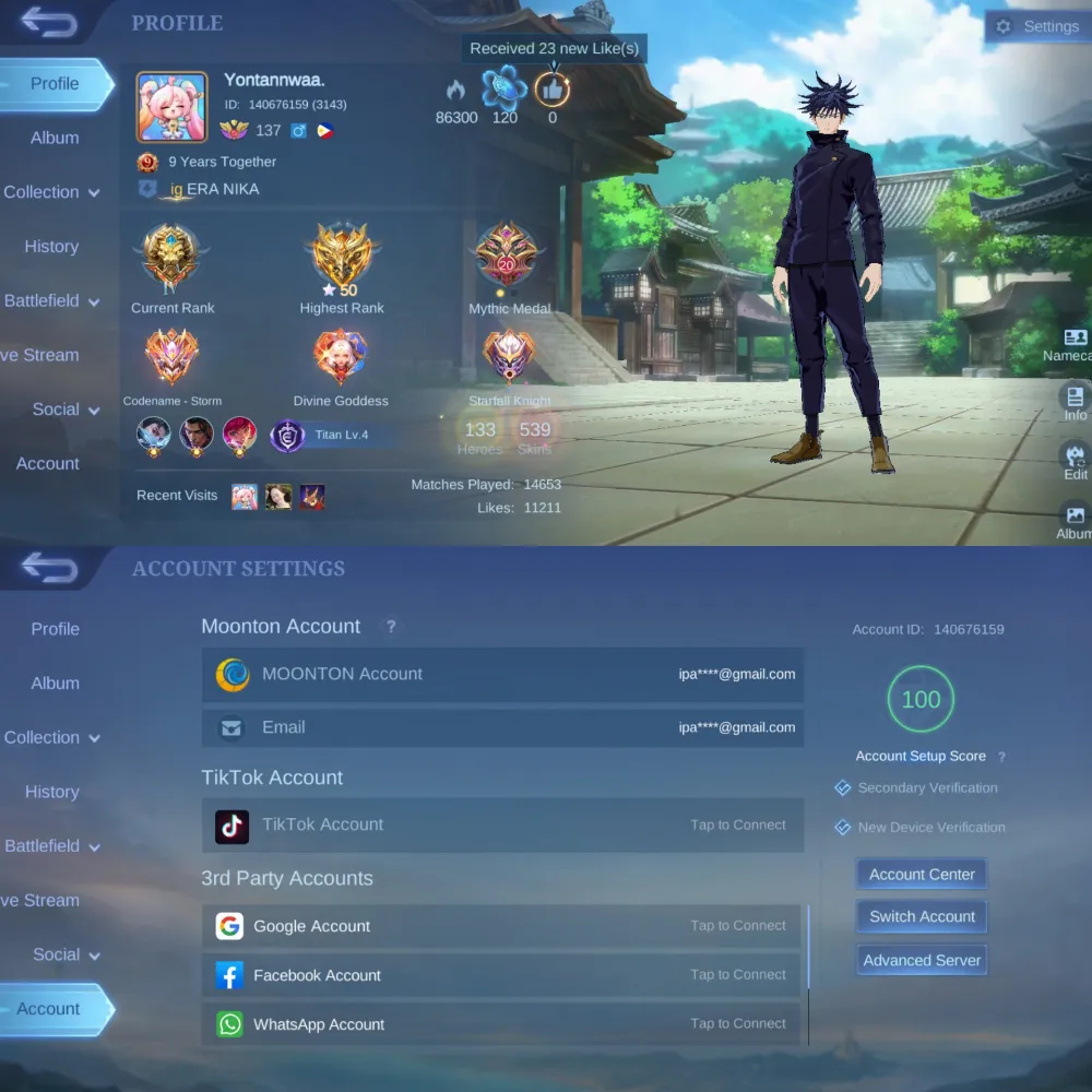 Mega Collector IV : 539 Skin | 3 Legend & 7 Collector | Single Moonton 100% SAFE |